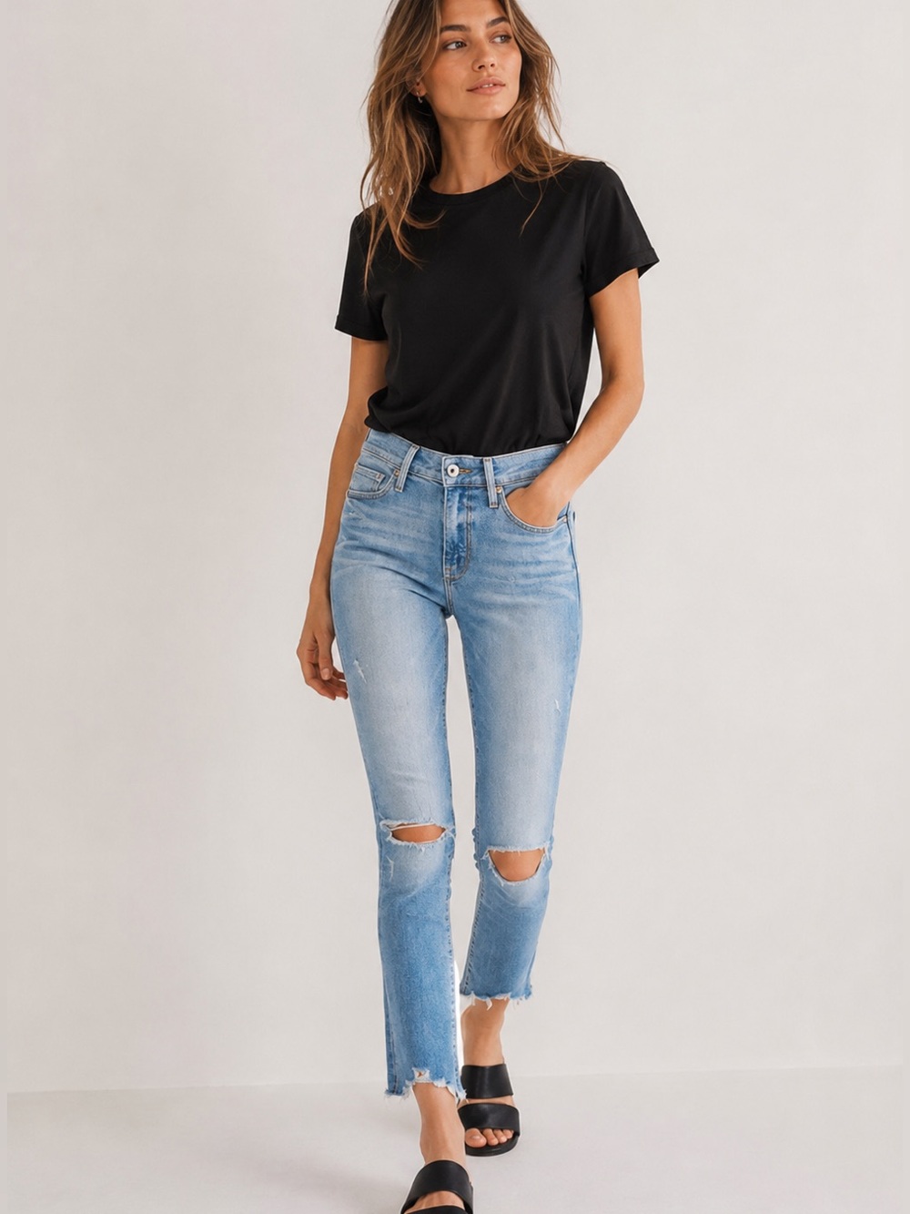 PAIGE Hoxton Ankle Peg High-Rise Distressed Jeans Size 25